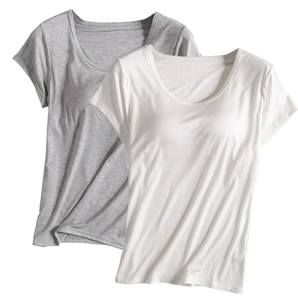 Pijama de manga corta para mujer, 2 piezas, color liso, cuello redondo, manga corta, con copa acolchada, ropa de casa, pijama de manga corta, pijama para mujer