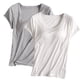 thumbnail image 1 of Pijama de manga corta para mujer, 2 piezas, color liso, cuello redondo, manga corta, con copa acolchada, ropa de casa, pijama de manga corta, pijama para mujer, 1 of 2