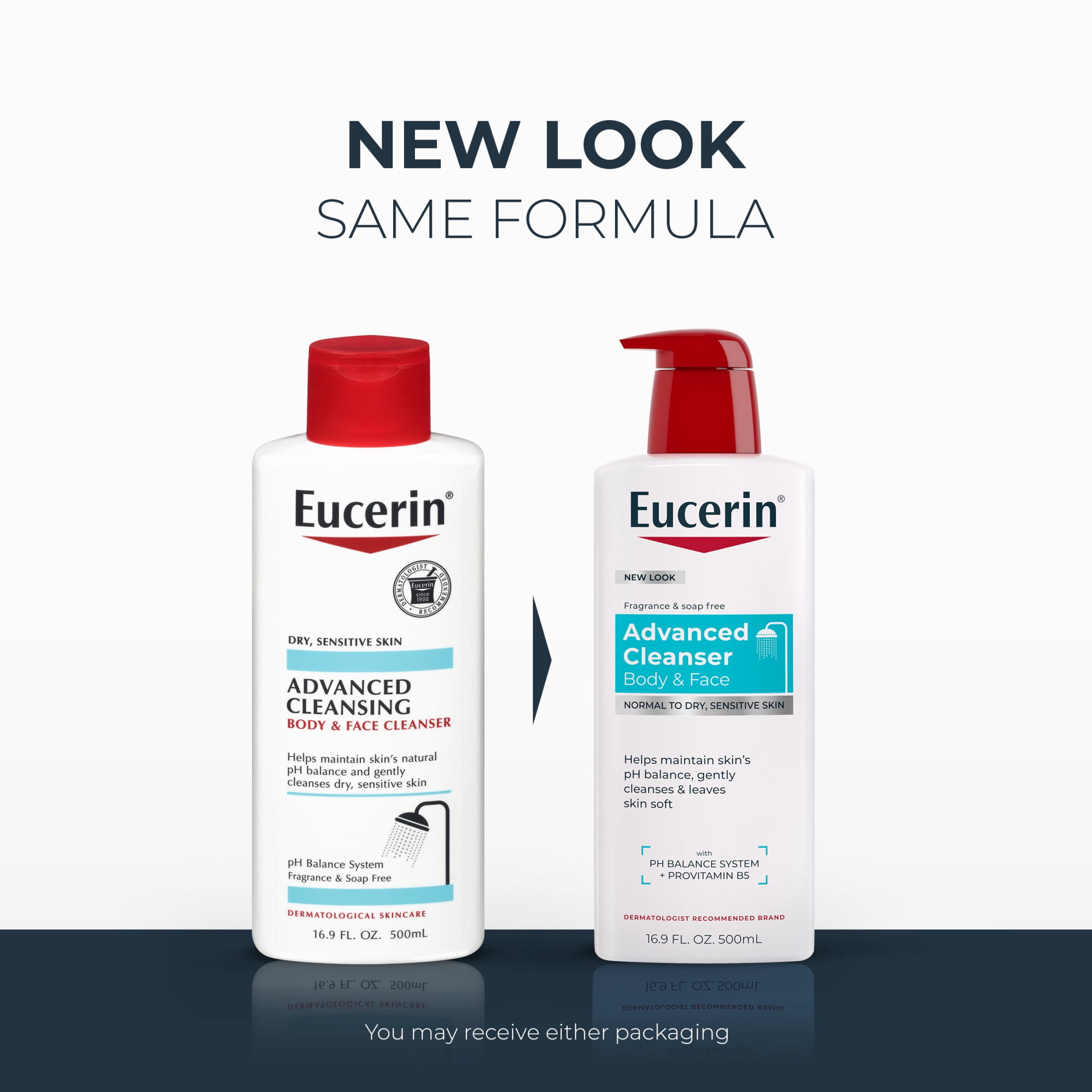 Eucerin Advanced Repair Cleansing Body and Face Cleanser for Normal to Dry, Sensitive Skin, 16.9 fl oz Bottle