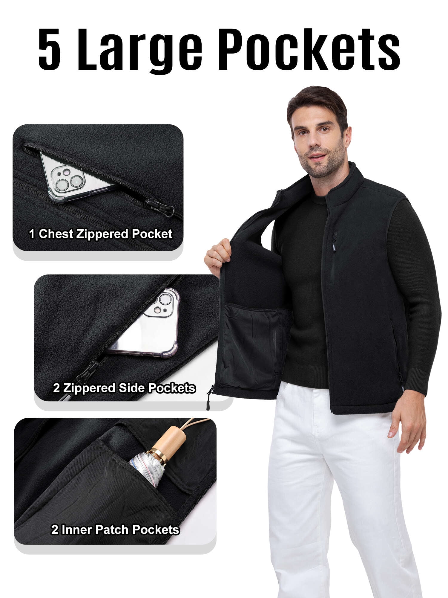 Off Road Ventures Men Fleece Vest Lightweight Winter Warm Casual Golf Sleeveless Jacket for Outdoor Running