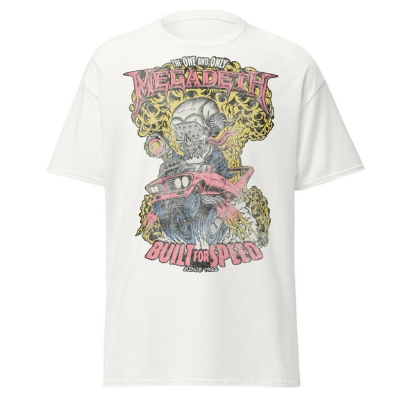 Megadeth - Vintage Built for Speed Jumbo Print Unisex T-Shirt - White - Small