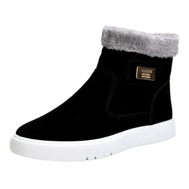 IUJSOY Winter Boots for Men Suede Snow Boot High Top Shoes Furry Lined Warm Slip on Booties