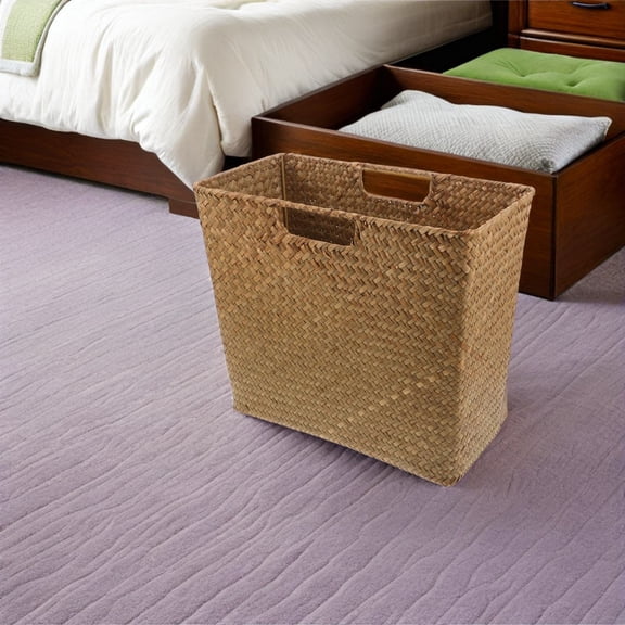 LOLIPPYY Handwoven Khaki Rectangular Seagrass Storage Basket Organizer for Home, Shelving, Closet, and Shelf Decor