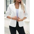 thumbnail image 4 of 2025 Summer Linen Women 3/4 Stretchy Ruched Sleeve Fully-Lined Casual Work Jacket with Pockets White L, 4 of 5
