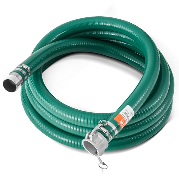 VEVOR Suction Hose, 2 in x 20 ft, Green High Quality Hose, with Camlock Connectors, and Aluminum Fittings, Fit Various Pumps, for Sewage Treatment, Water Transportation and More Agricultural Purposes