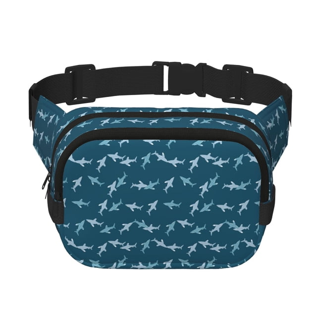 Fotbe Cute Shark Cangurera Cuadrada con Estampado de Doble Capa, Bolsa de Cintura Ajustable Mini para Hombres y Mujeres