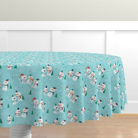 

Cotton Sateen Tablecloth 70 Round - Snowmen Xmas Christmas Holiday Snowman Retro Winter Snow Mid Century Modern Print Custom Table Linens by Spoonflower