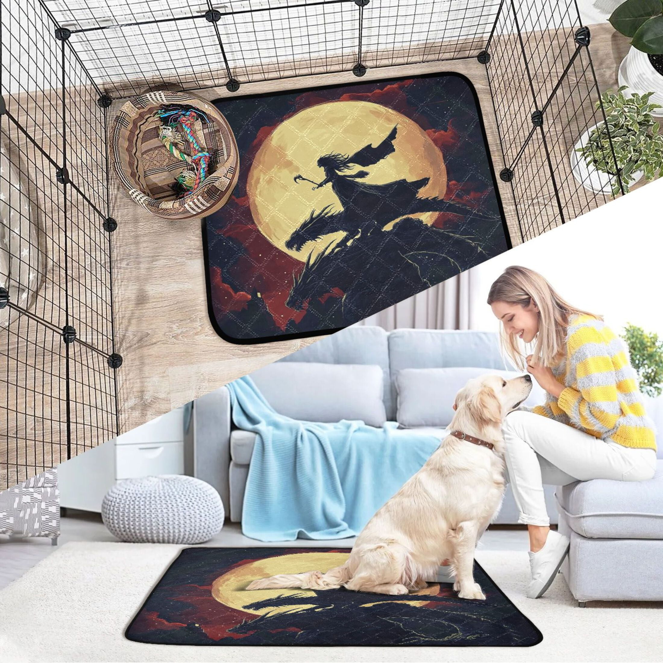 Qxltty Witch and Black Dragons Cat litter Pads Pet Set of 3 Diaper Mats Center Anti-leakage Layer Absorbent Soft and Comfortable