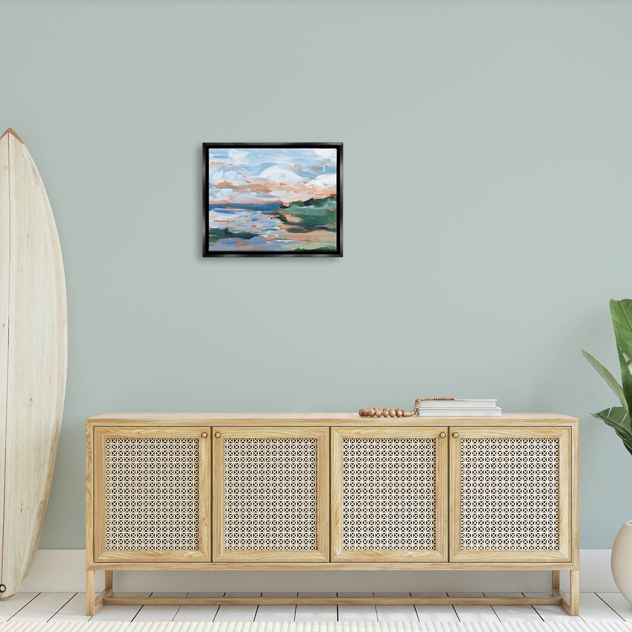 Seaside Modern Landscape Scene Landscape Painting Jet Black Framed Art Print Wall Art