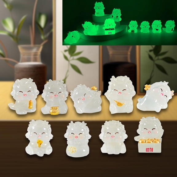 CUTICATE 9Pcs Luminous Mini Resin Dragon Statues Festival Desktop Miniature Figurines