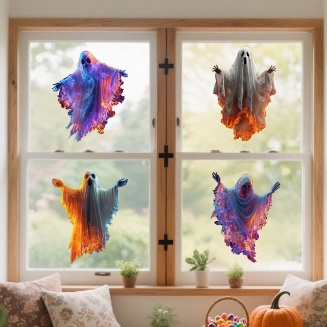 Pegatinas de Fantasmas para Ventanas de Halloween | Decoraciones de Pvc Coloridas para Ventanas y Paredes | Diseños Espeluznantes para Decoración Festiva | Incluye 1 Hoja