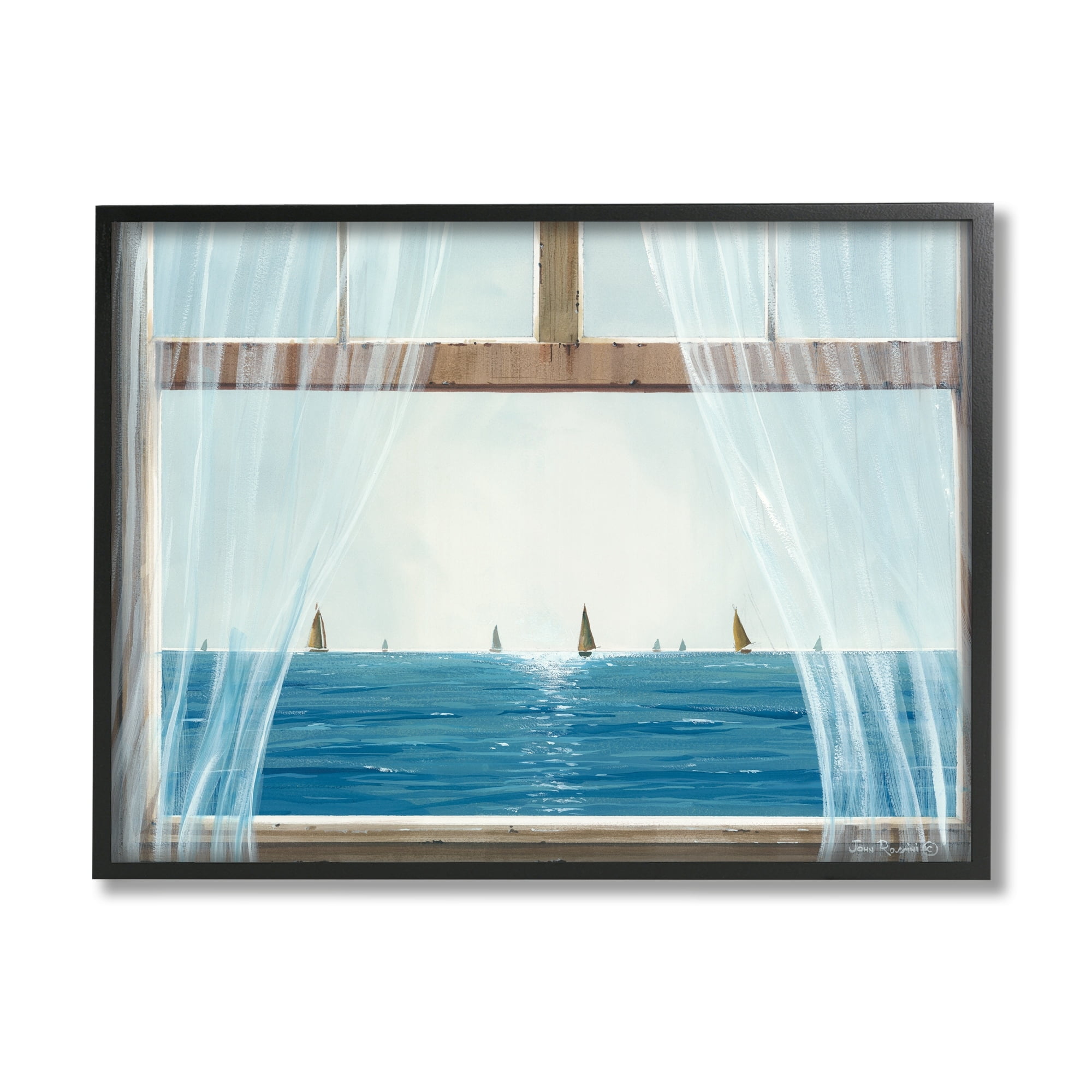 Stupell Industries Serene Beach House Window View Sailboats Ocean Framed Wall Art, 30 x 24, Design by John Rossini