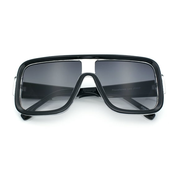 Oversized Rectangle Racer Shield 80s Plastic Fashion Flat Top Sunglasses Black - Smoke