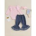 thumbnail image 4 of Newborn Baby Girl Clothes Infant Rib Frill Long Sleeve Romper Flared Pants Headband Set 3pcs Fall Winter Outfits, 4 of 8