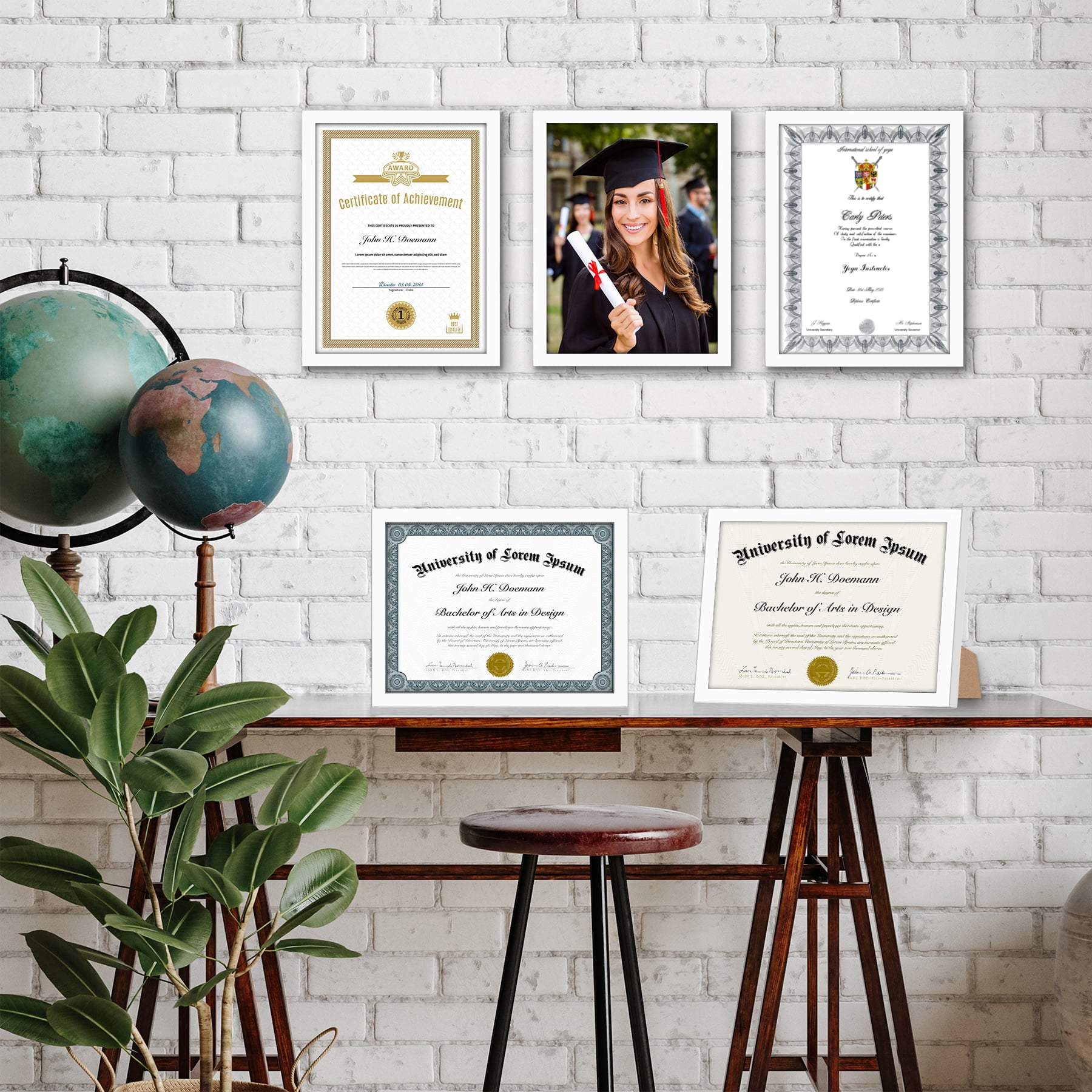 Americanflat 8.5x11 Picture Frame with Polished Plexiglass 5 Pack Legacy Collection Certificate Frames - White