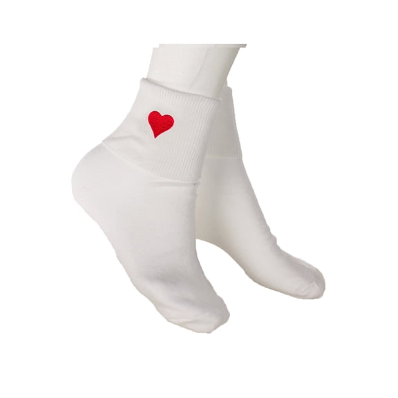Red Heart Socks - White Bobby Sox Embroidered Appliques - Sz 9-11- Hey Viv