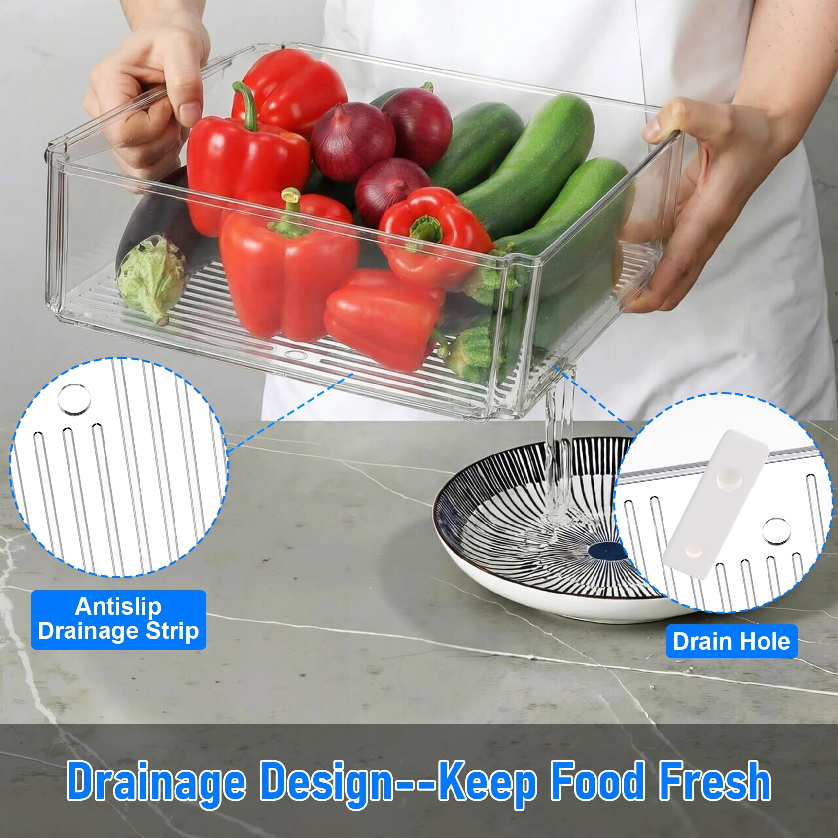 10 Pack Clear Fridge Storage Bins with Lids, Stackable Food Containers with Curved Handle, Kitchen Produce Saver for Fruits, Vegetables and Meat