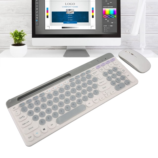Ensemble de souris de clavier sans fil, jeu de souris Bluetooth de style rétro Set de souris Bluetooth sans fil 4 canaux 4 canaux de silence Mode double confortable pour la maison