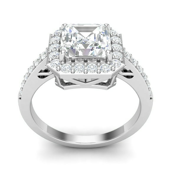 1.90 Ct EF/VVS1 Moissanite Asscher Cut Solitaire Women Ring Platinum Plated 925 Sterling Silver