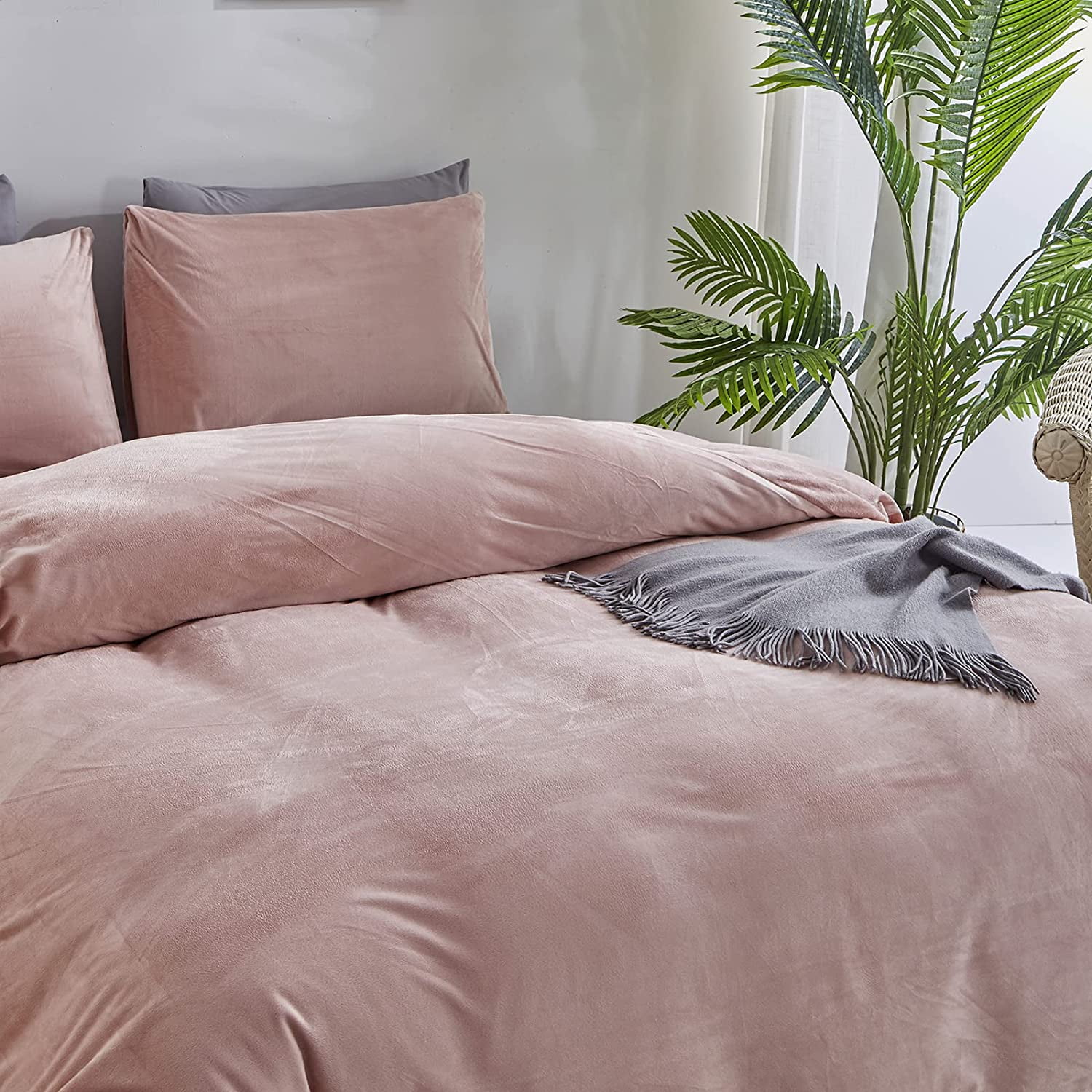 Pink Velvet Comforter Sets Queen Women Girls Blush Pink Fluffy Bedding