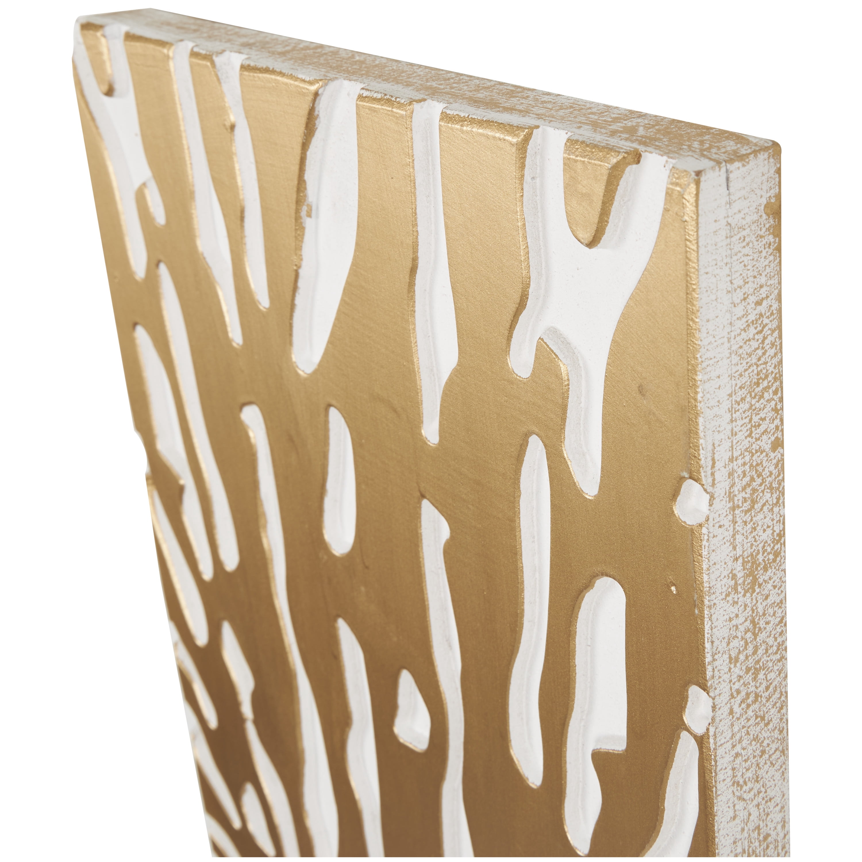 DecMode Gold Wooden Abstract Carved Starburst Wall Decor with White Backing