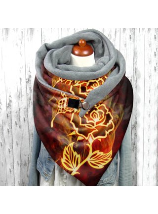 Womens Halloween Scarf Winter Print Button Soft Wrap Casual Warm