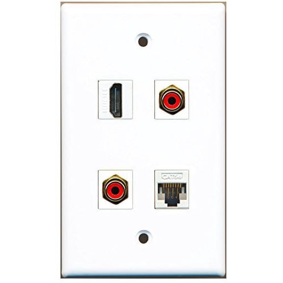 RiteAV - 1 Port HDMI 2 Port RCA Red 1 Port Cat5e Ethernet White Wall Plate
