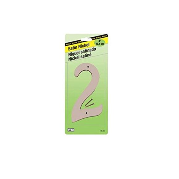 Hy-Ko Products 320283 4 in. Cast Metal House Number 2 - Satin Nickel
