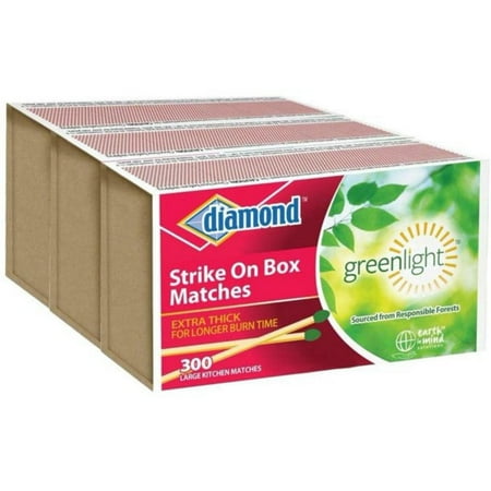 

Diamond Greenlight Strike On Box Matches 300 Large Kitchen Matches Box of 3 Perfect for Camping and Lightning Material