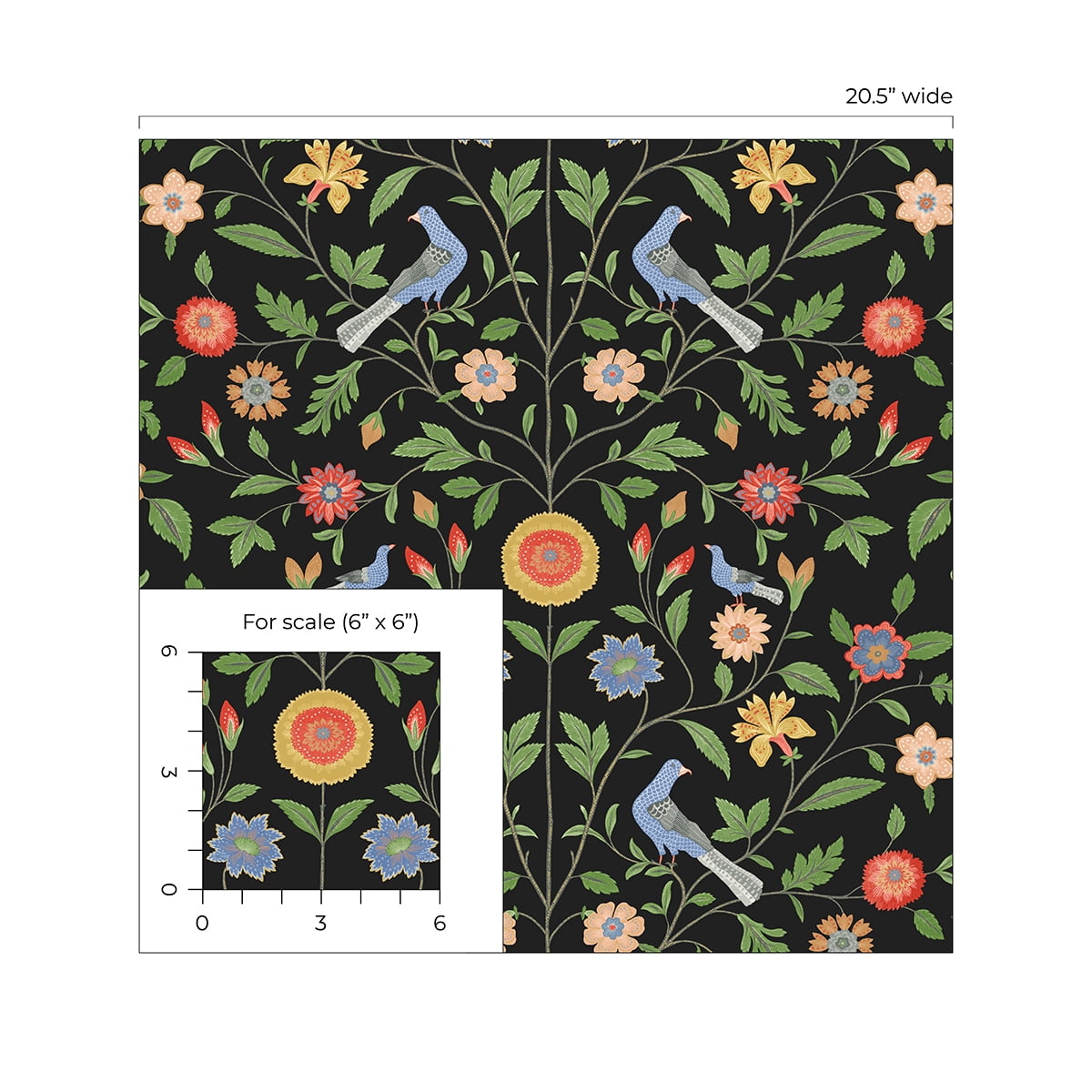 NextWall  Bird Toile Peel and Stick Wallpaper 20.5 in. W x 18 ft. L - Onyx