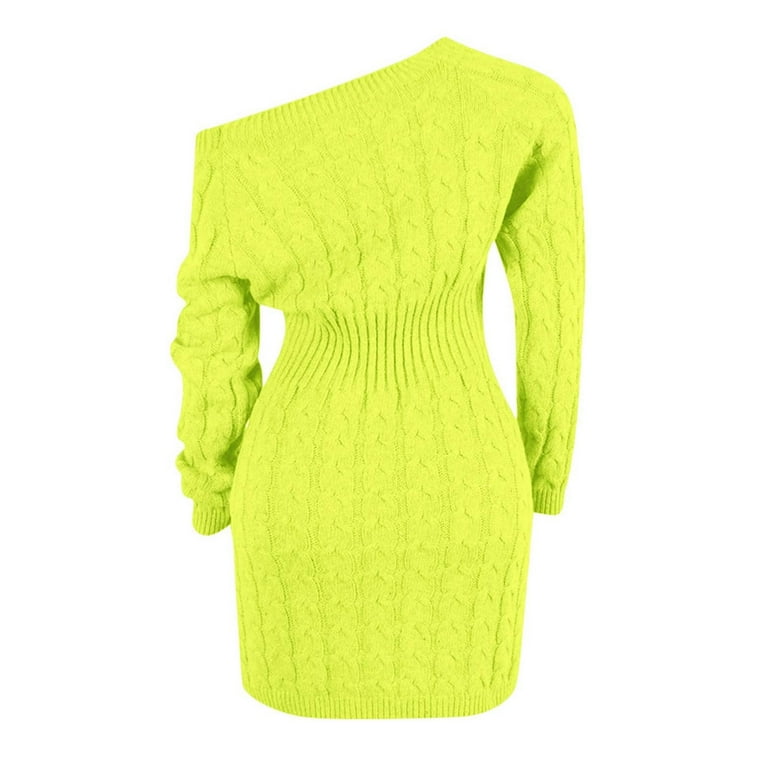 yellow off the shoulder sweater dress Ediodpoh Sweater Dress for Women Mid Length off The Shoulder Waist for  Autumn Winter Fashion Yellow S
