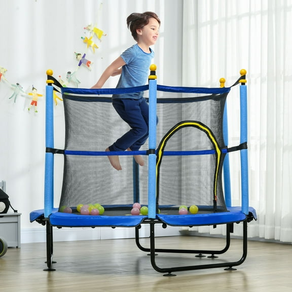 Qaba 4.6' Trampoline for Kids with Safety Enclosure & Ball Pit, Blue