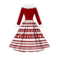 thumbnail image 5 of Women's Casual Dress Long-Sleeve V-Neck Patchwork Fleece Christmas Print Dress, Holiday Print, Plush Material, Retro Style, Party Wear, Comfort,Watermelon Red,L, 5 of 6