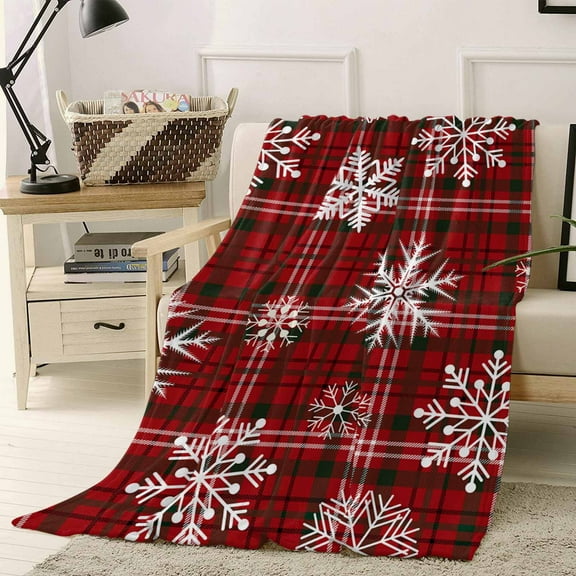 Christmas Winter Throw Flannel Blanket 50x80In Snowflake Red Black Buffalo Plaid Super Soft Cozy Bed Blanket, Lightweight Plush Fuzzy Bed Throw for Bedroom Sofa Couch Living Room