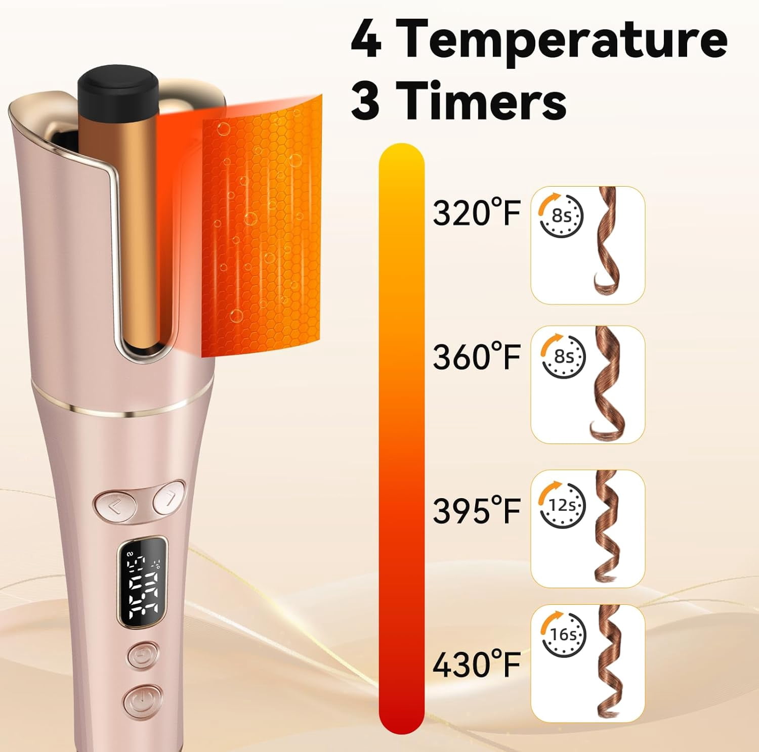 Automatic Hair Curler with 5 Temperature & 3 Timer Settings, Auto-Rotating Ceramic Curling Iron with LCD Display, Anti-Tangle & Anti-Scald Design