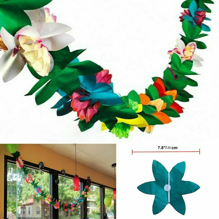 QIFEI 1Pc Tropical Paper Flower Garlands for Hawaiian Party Decorations 9ft  Colorful Paper Hibiscus Garland for Tropical Island BeachBirthday Wedding