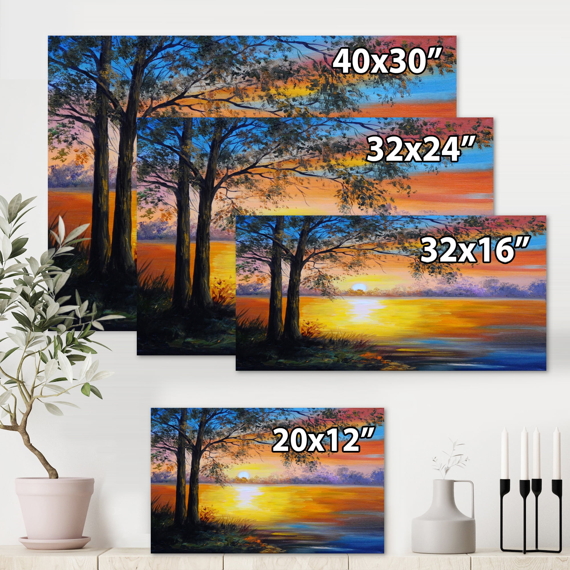 Designart ' Tree Near The Lake in Evening ' Traditional Canvas Wall Art Print