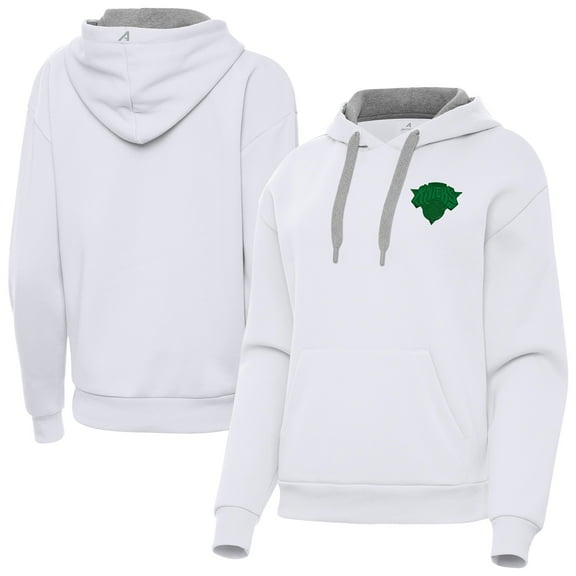 Women's Antigua White New York Knicks St. Patrick's Day Victory Pullover Hoodie