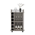 thumbnail image 3 of 32" H black coffee bar cart, kitchen or livingroom storage with 4 wheels, division for 6 bottles, 1 internal shelf with capacity to store snacks, bottles, liquors covered by a glass door, 3 of 5