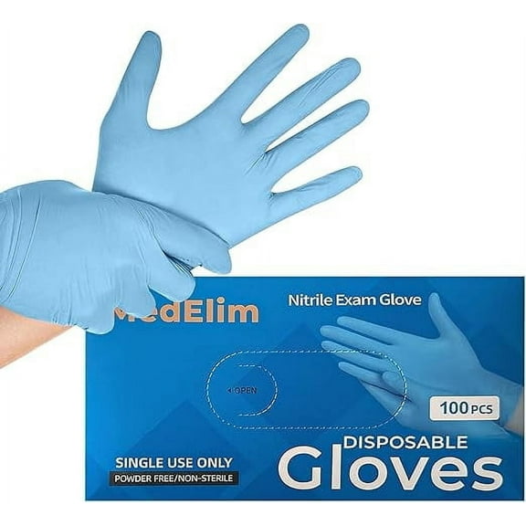 MEDELIM Latex-Free Nitrile Disposable Gloves, Medium, Blue, 100 Count