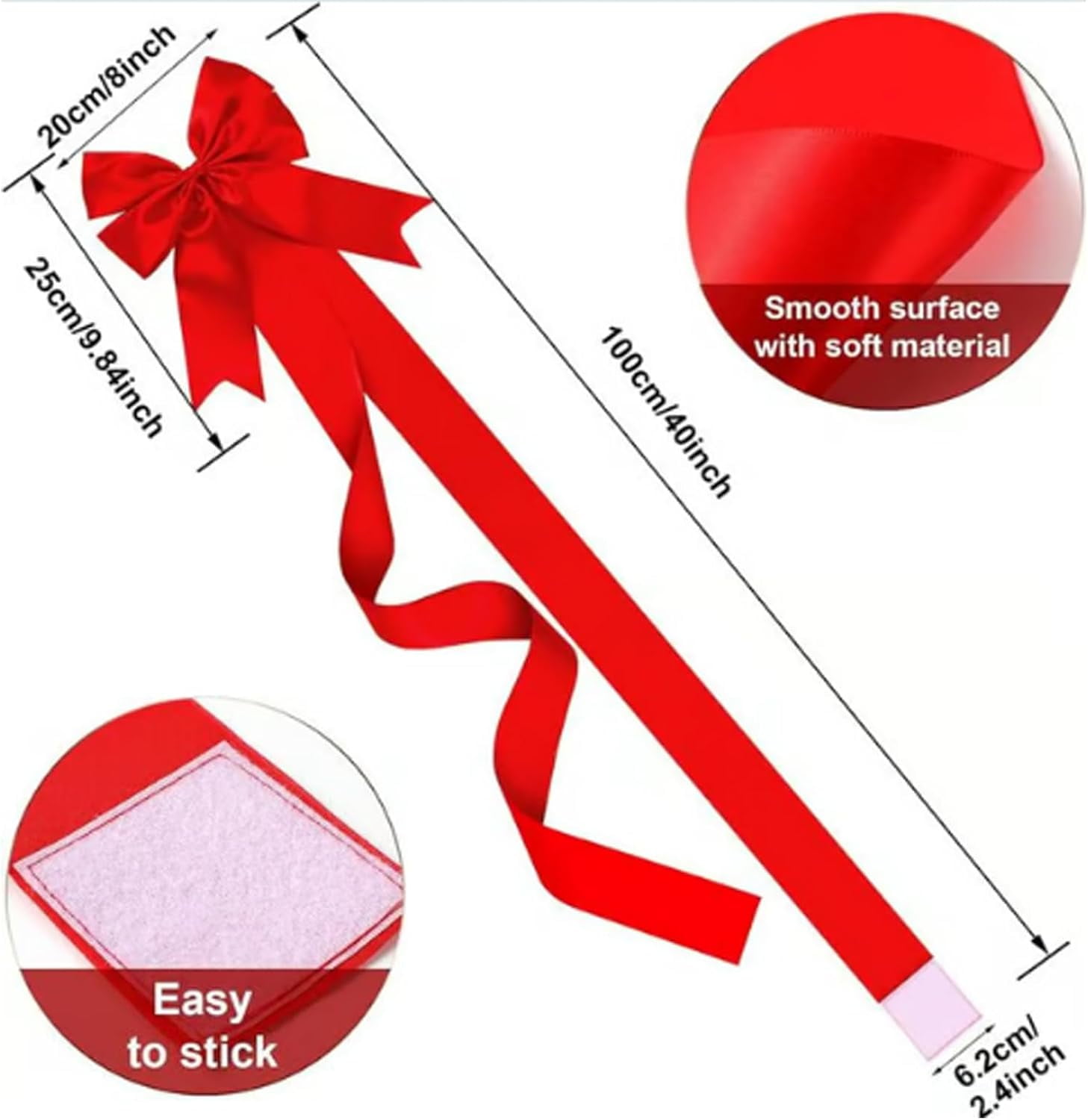 Red Christmas Cabinet Ribbons Bows, Large Red Bow Christmas Door Kitchen Cabinet Ribbon Bows Locker for Xmas Holidays Party Decorations Supplies (Red, 2pc)