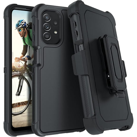 Case for Samsung A32 Case 5G, Military Grade Shockproof Drop Protection Heavy Duty Full Body Rugged Cover with Kickstand Belt Clip Holster for Samsung Galaxy A32, Black