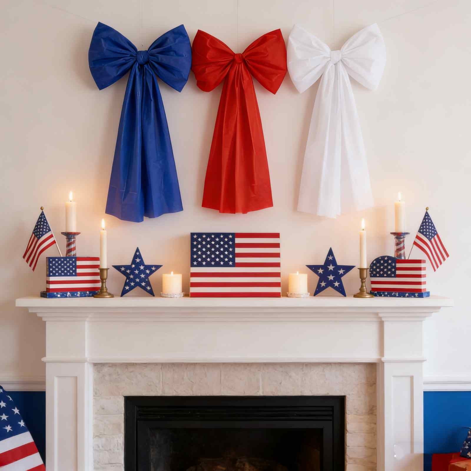 Stijggn Patriotic Ribbon 4th of July Decorations American Flag Double Sided Star Striped Wired Ribbon Red Blue White Ribbons for 4th of July Memorial Day Bow Wreath Making DIY Crafts