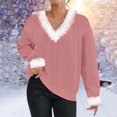 thumbnail image 2 of Women's Plus Size Christmas Casual V Neck Fringed T Shirt Long Sleeve Sweater Top Loose Fit Holiday Party Comfortable Blouse, 2 of 2
