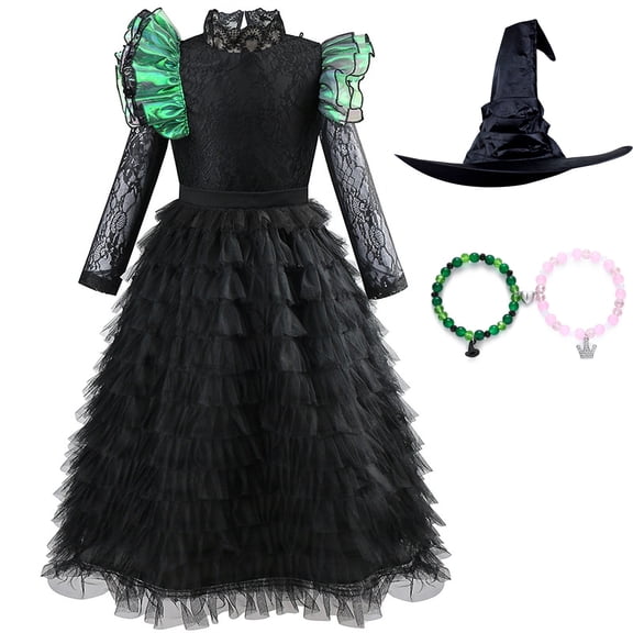 Lstmmwd Bad Witch Halloween Costume for Girls Black Dress with Hat and Cloak