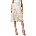 thumbnail image 1 of Falda Midi Floral Refinada para Mujer, Casual de Verano, Con Volantes, Nudo en la Cintura, Corte A, Falda Fluida, Talla XS, Amarillo, 1 of 6