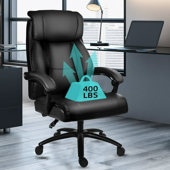 HomeZeer Heavy Duty Desk Dhair 400 pounds Pu Leather Lumbar Support Sturdy Desk Chairs Black