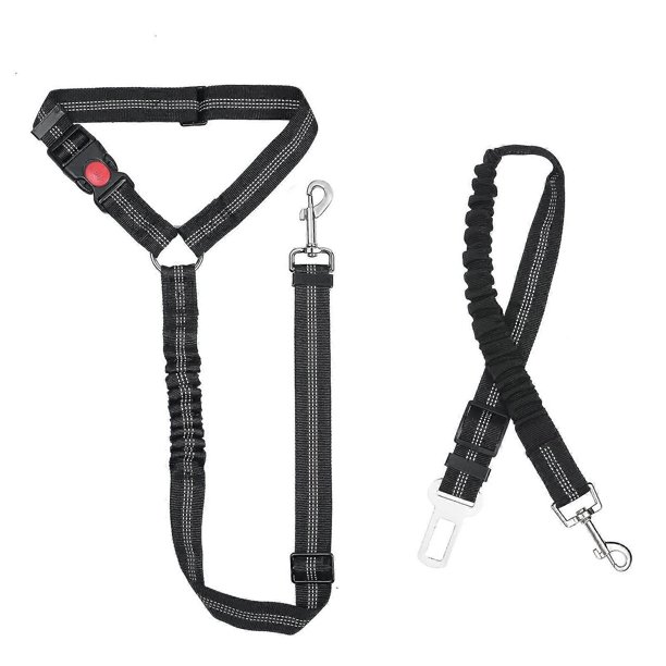 Cinturón de nailon para perro, arnés universal ajustable para coche para perros y gatos con amortiguación, correa 2 en 1, cinturón de seguridad duradero para mascotas para viajes (negro)