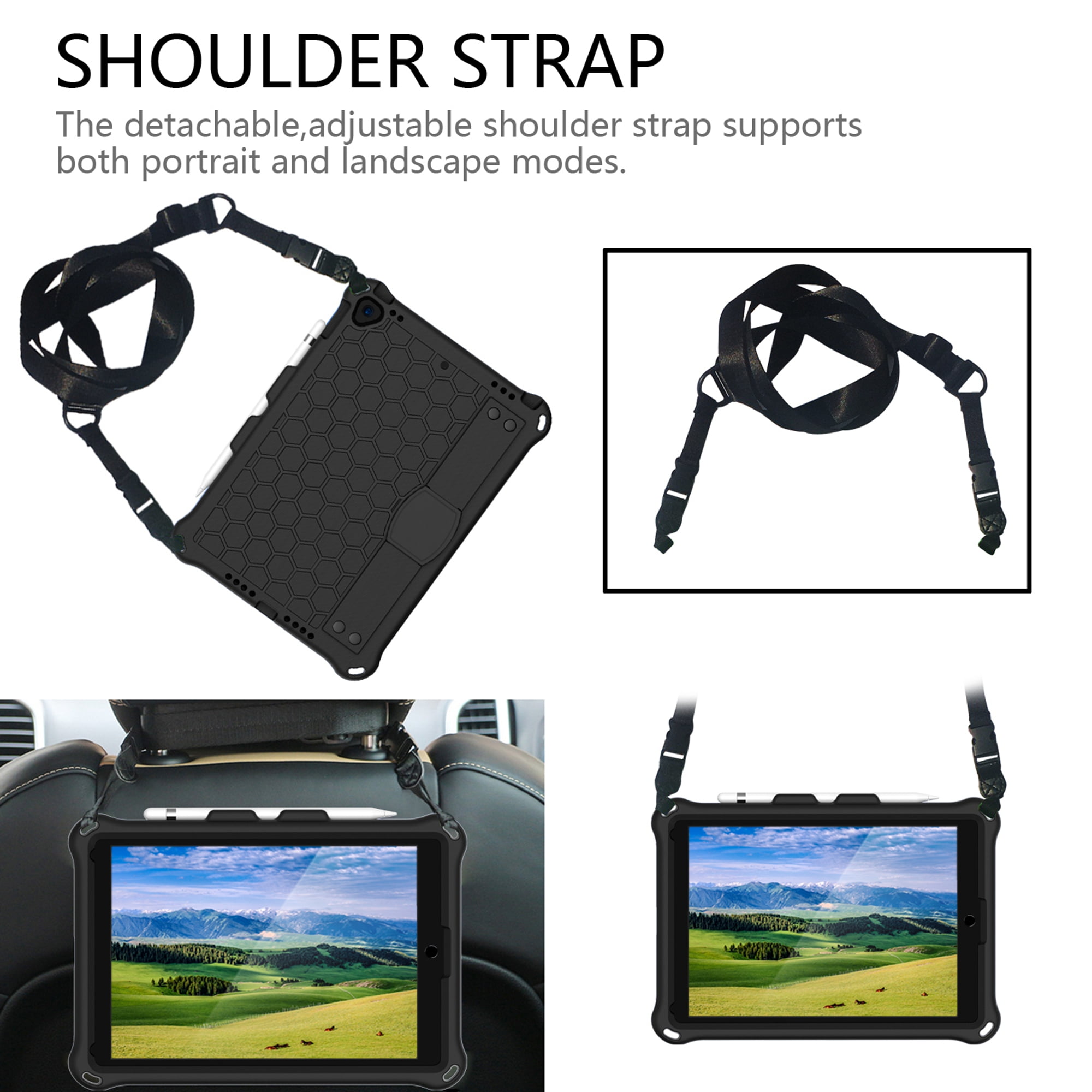 iPad 10.2 2021 Case with Screen Protector, Dteck Shockproof Case for iPad 9th Gen/ iPad 8th Gen / iPad 7th Gen with Removable Shoulder Strap/Hand Strap/Pencil Holder, Heavy Duty Rugged Case, Black