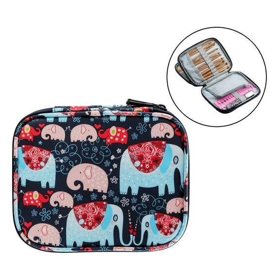 Knitting Crochet Hook Case Empty Organizer, Portable Travel Crochet Hooks with Web & Holder Slots - Cartoon, 14x17.5cm
